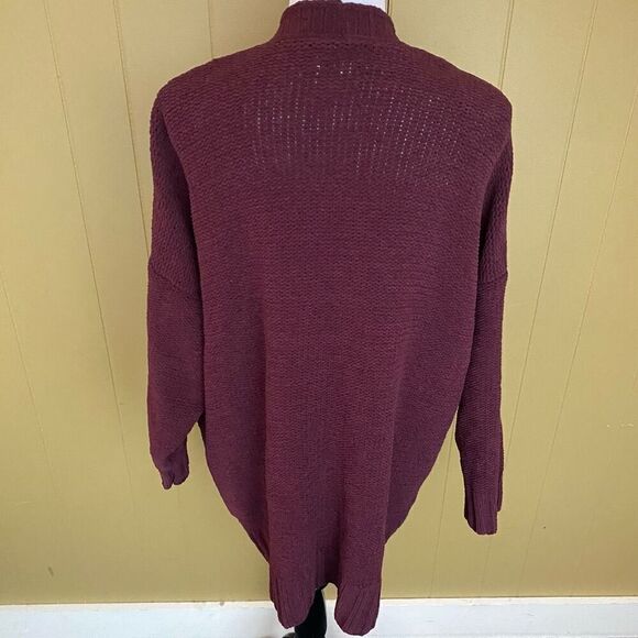 American Eagle women M open front cardigan with front pockets burgundy - Picture 8 of 10